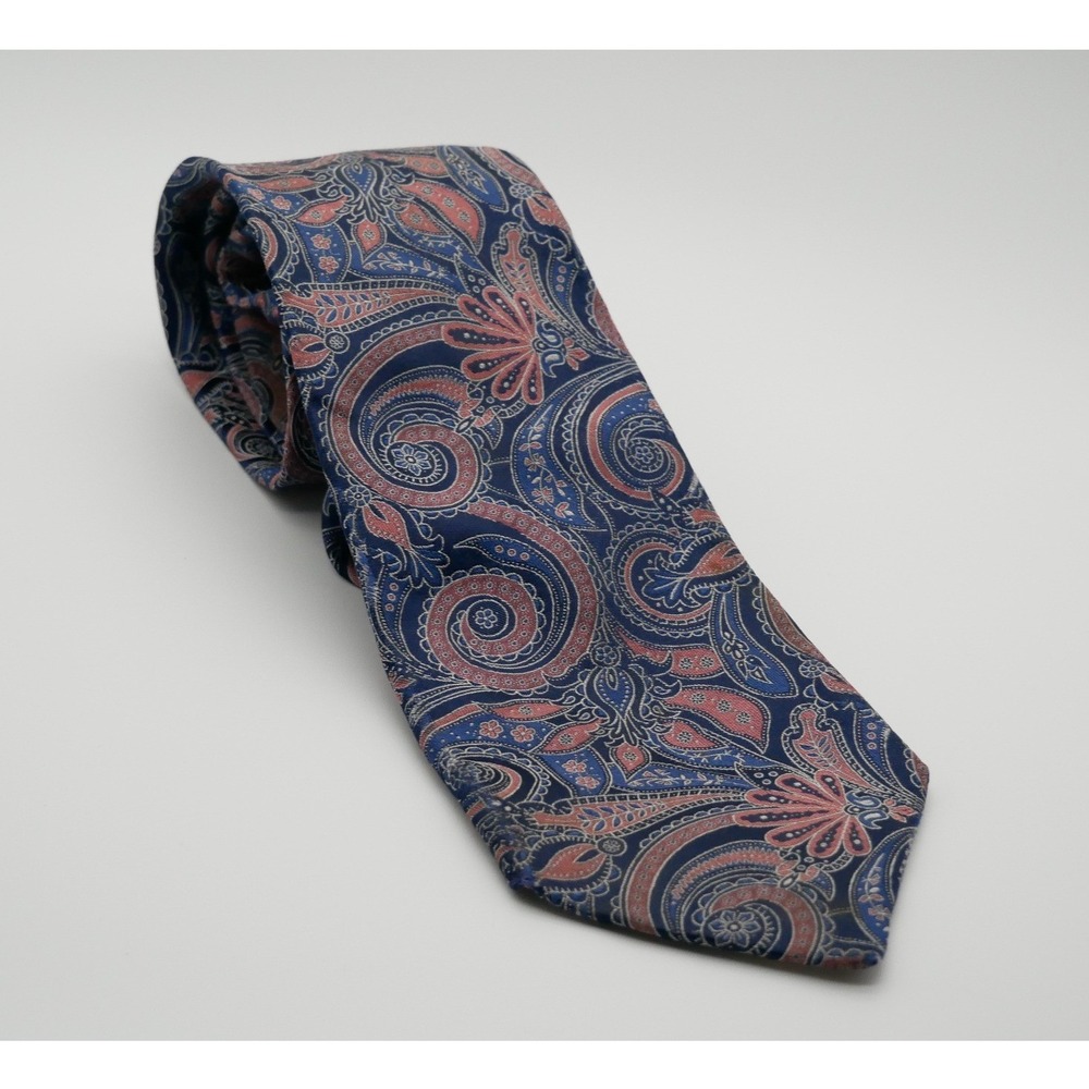 Mens Navy Blue and‎ Rose Pink Paisley Silk Necktie Classic Formal Business Tie